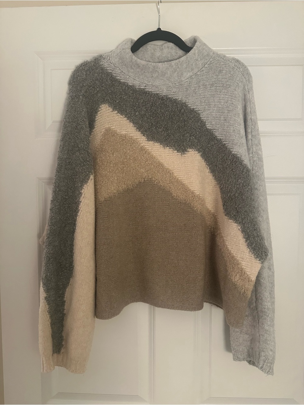 Abercrombie & Fitch Colorblock Mock Neck Soft Sweater - Gray, Cream & Tan